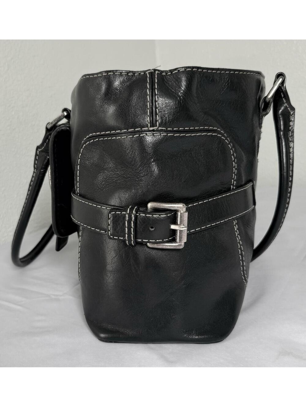 Michael Kors Black Leather Shoulder Bag Tote Handbag Purse Satchel Buckle - Picture 5 of 9